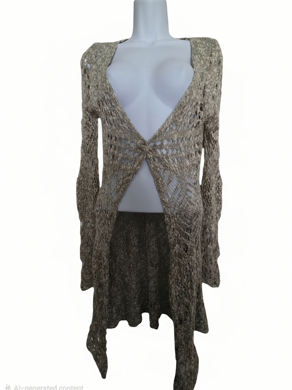 Mossimo Supply Co. Open-Weave Taupe Knit Longline Cardigan